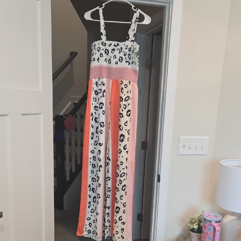 Striped Pink & White Leopard Jumpsuit